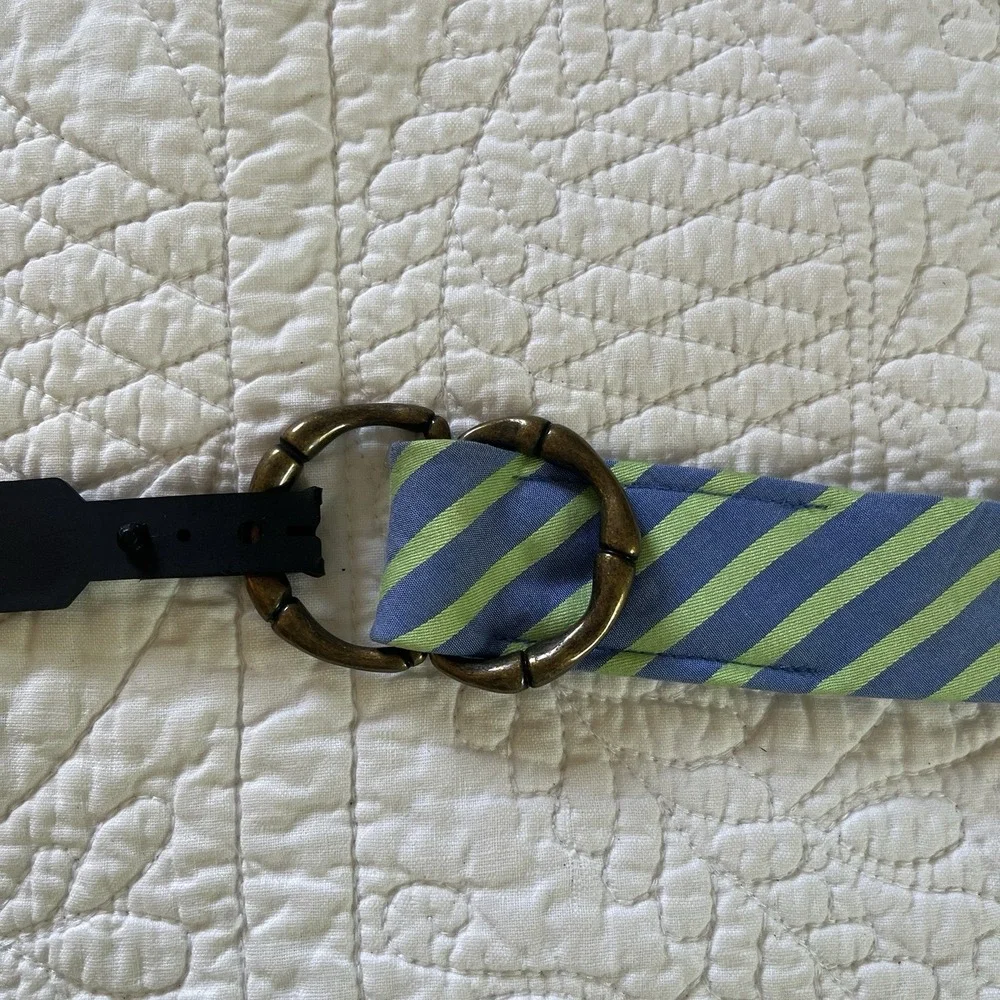 J Crew D Ring Green Blue Ribbon‎ Belt S/M 100% Cotton 42